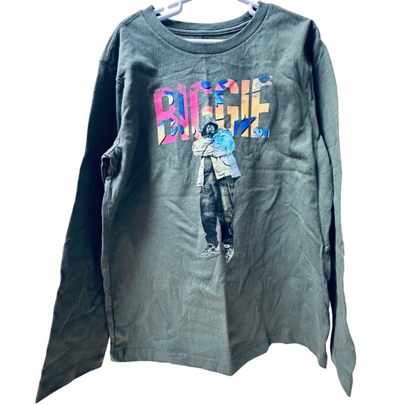 Old Navy Biggie Smalls Graphic Long Sleeve T-Shirt Olive Green Size M Cotton Ble - Picture 2 of 5